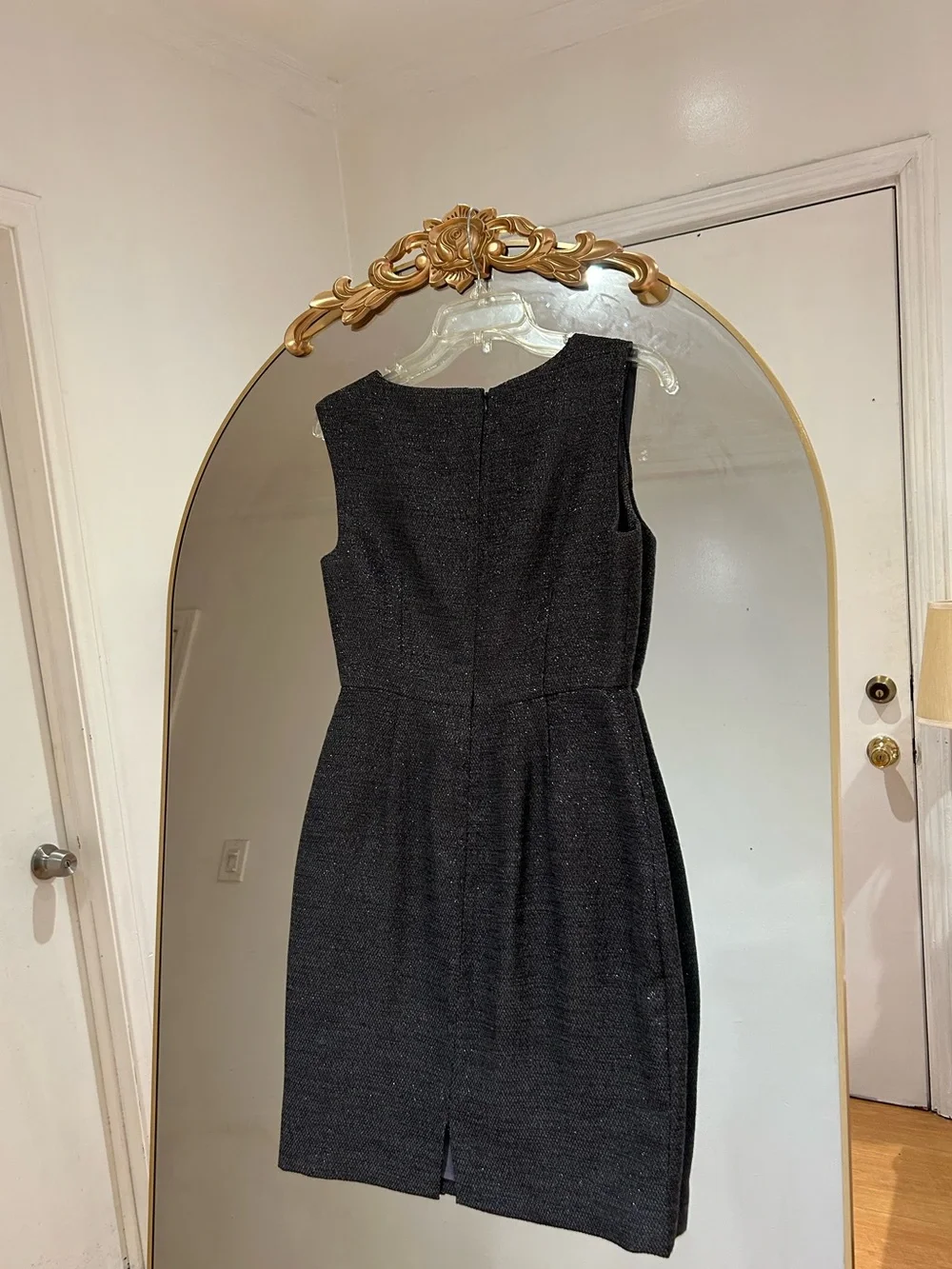 Halston Heritage Tweed Metallic Black Sparkle Sleeveless Sheath Dress, Size 4